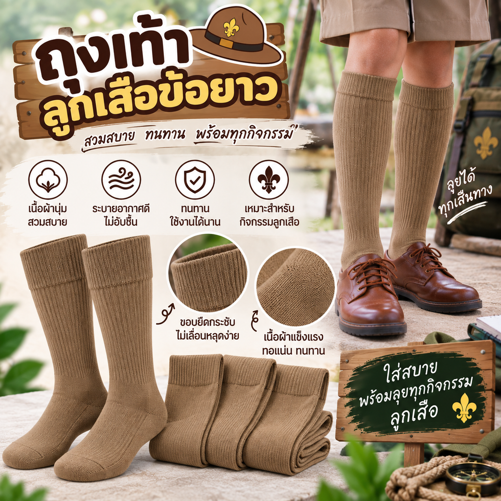 ถุงเท้าลูกเสือข้อยาว