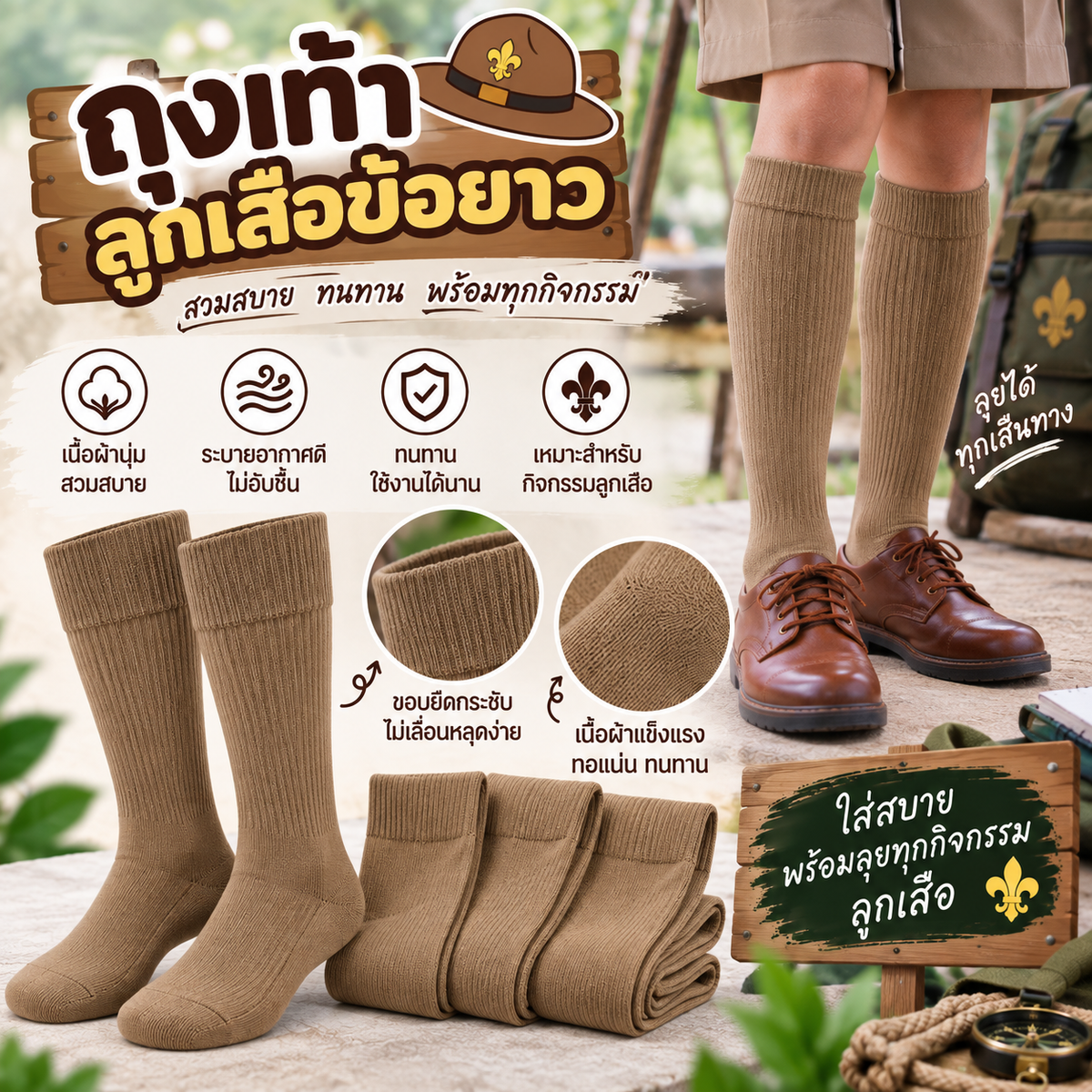 ถุงเท้าลูกเสือข้อยาว